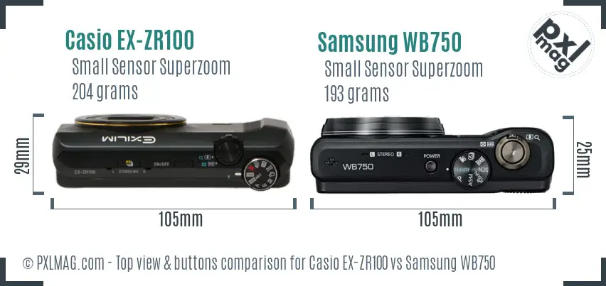 Casio EX-ZR100 vs Samsung WB750 top view buttons comparison