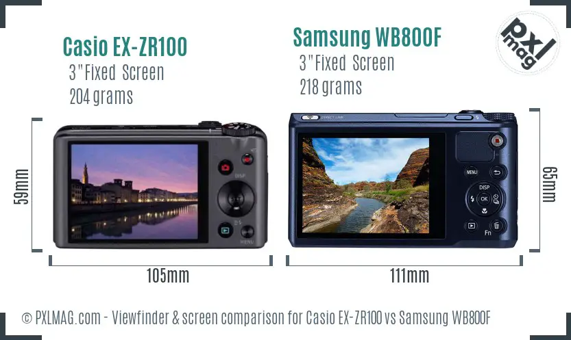 Casio EX-ZR100 vs Samsung WB800F Screen and Viewfinder comparison