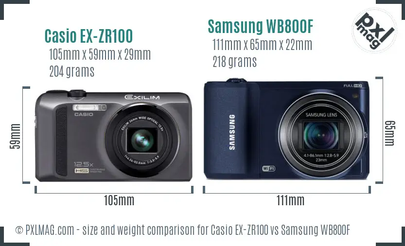 Casio EX-ZR100 vs Samsung WB800F size comparison