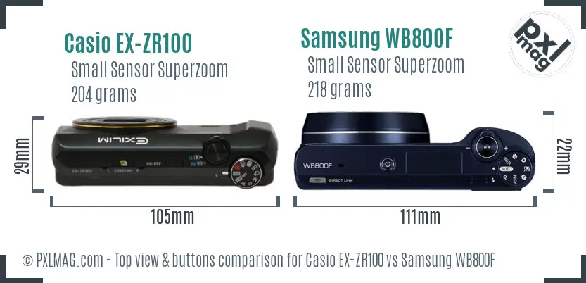 Casio EX-ZR100 vs Samsung WB800F top view buttons comparison