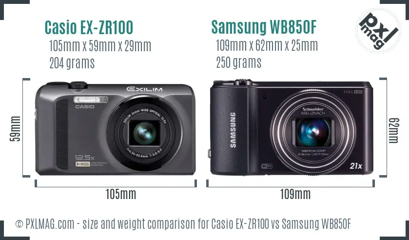Casio EX-ZR100 vs Samsung WB850F size comparison Casio EX-ZR100 vs Samsung WB850F size comparison