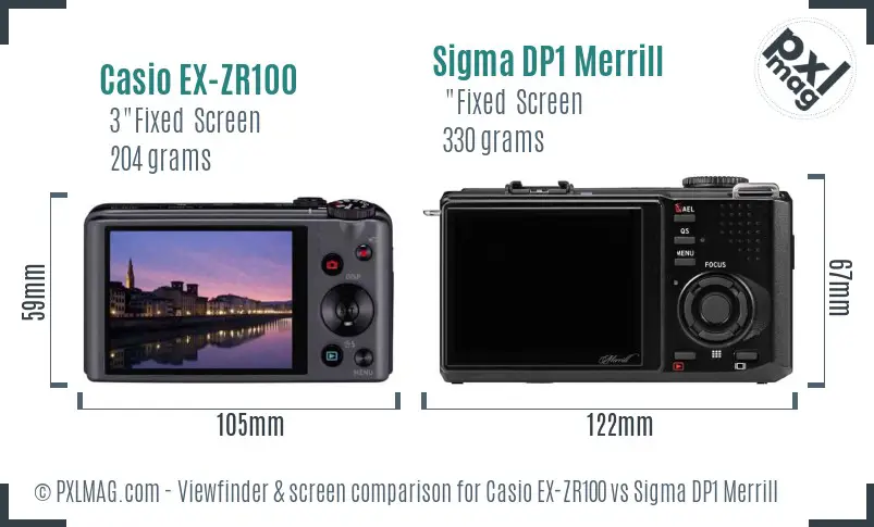 Casio EX-ZR100 vs Sigma DP1 Merrill Screen and Viewfinder comparison