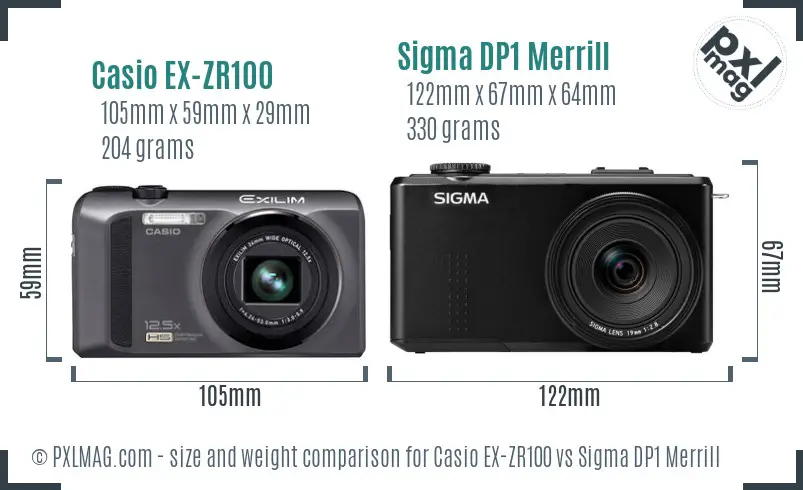 Casio EX-ZR100 vs Sigma DP1 Merrill size comparison
