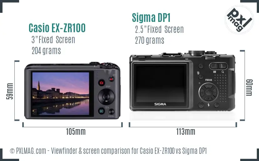 Casio EX-ZR100 vs Sigma DP1 Screen and Viewfinder comparison