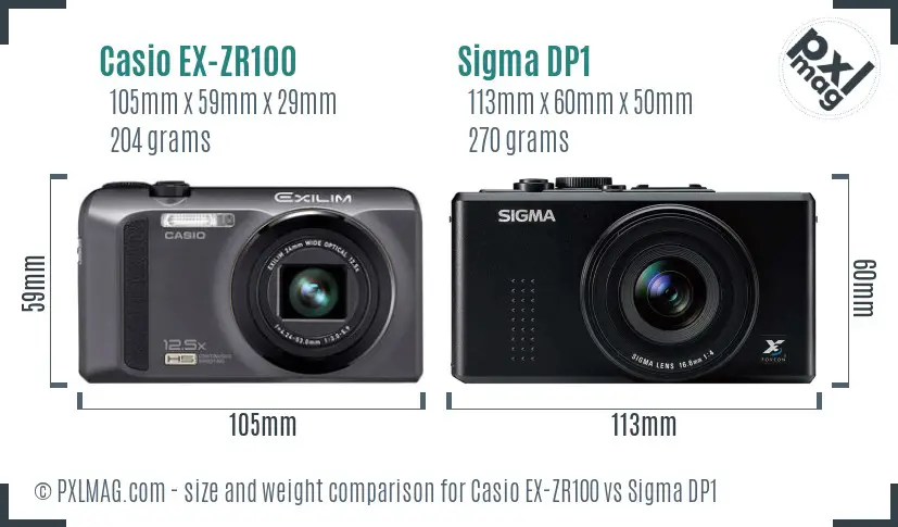 Casio EX-ZR100 vs Sigma DP1 size comparison