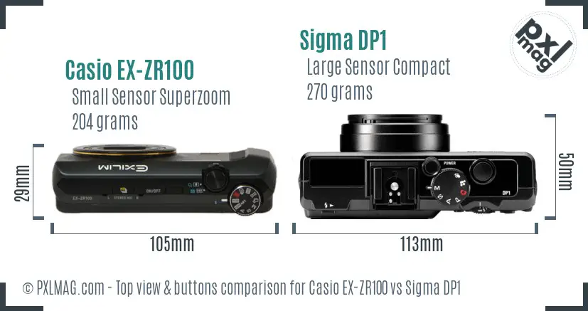 Casio EX-ZR100 vs Sigma DP1 top view buttons comparison