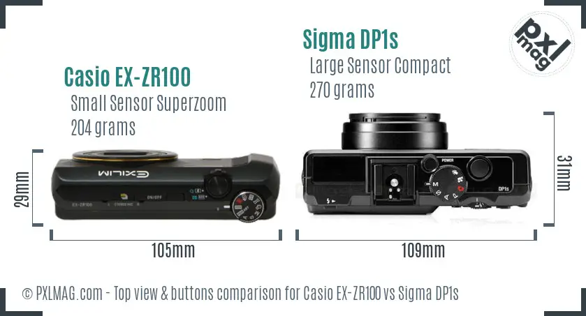 Casio EX-ZR100 vs Sigma DP1s top view buttons comparison