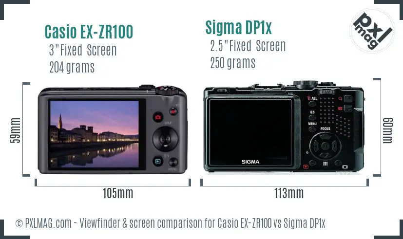 Casio EX-ZR100 vs Sigma DP1x Screen and Viewfinder comparison