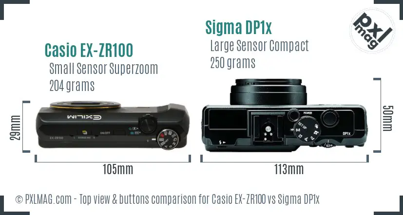 Casio EX-ZR100 vs Sigma DP1x top view buttons comparison