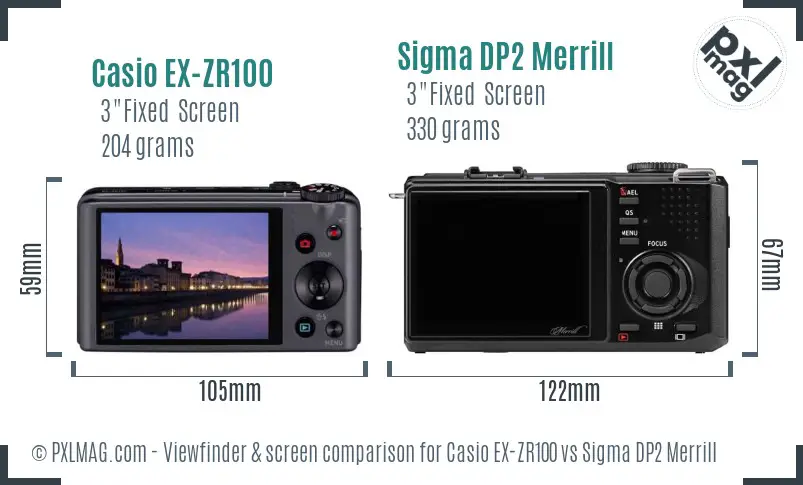 Casio EX-ZR100 vs Sigma DP2 Merrill Screen and Viewfinder comparison