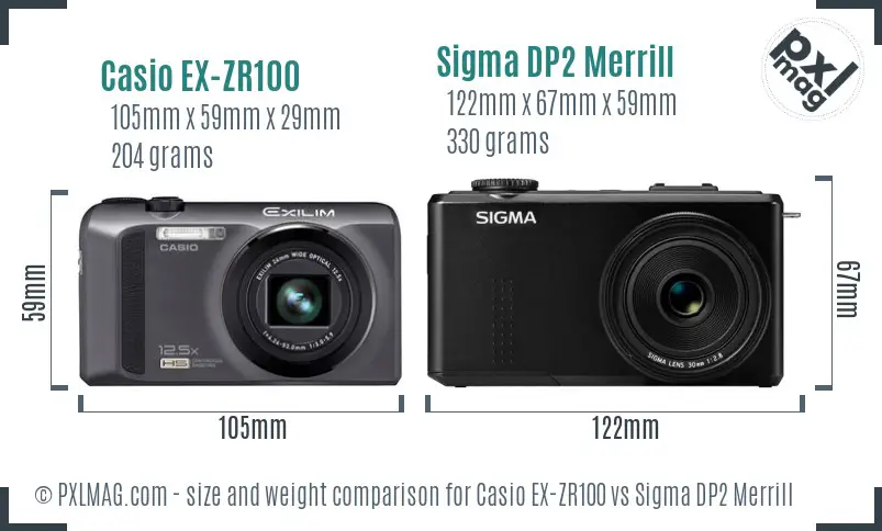 Casio EX-ZR100 vs Sigma DP2 Merrill size comparison