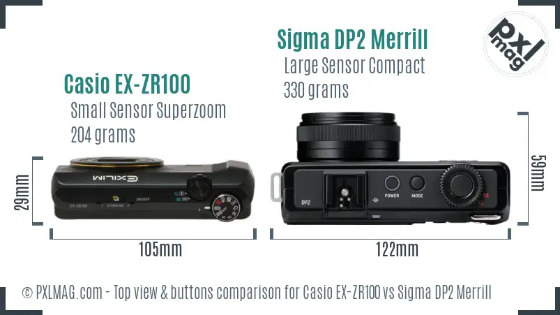 Casio EX-ZR100 vs Sigma DP2 Merrill top view buttons comparison