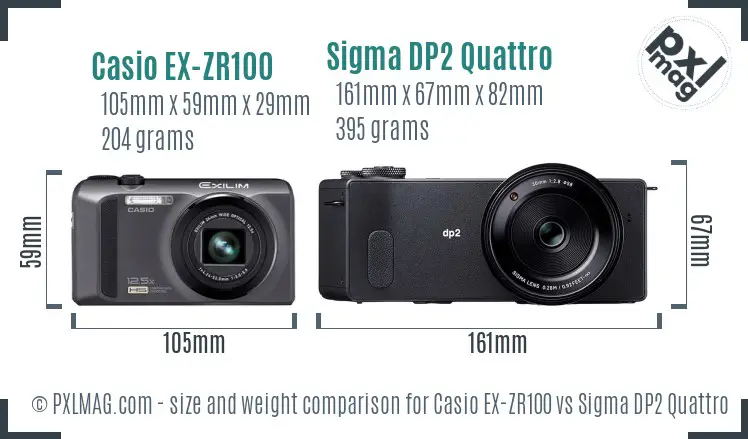 Casio EX-ZR100 vs Sigma DP2 Quattro size comparison Casio EX-ZR100 vs Sigma DP2 Quattro size comparison