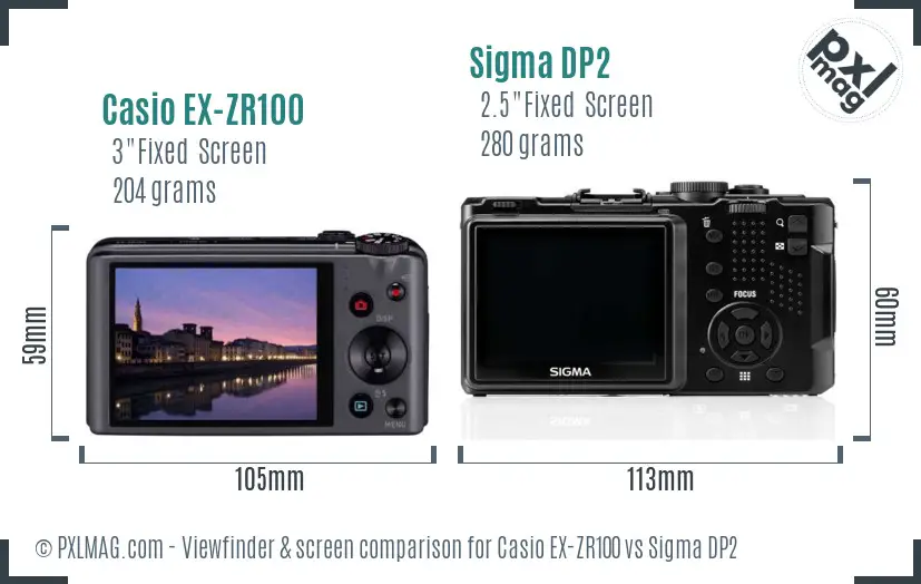 Casio EX-ZR100 vs Sigma DP2 Screen and Viewfinder comparison