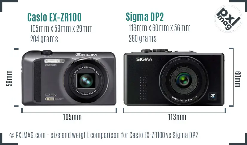 Casio EX-ZR100 vs Sigma DP2 size comparison
