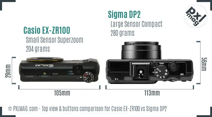 Casio EX-ZR100 vs Sigma DP2 top view buttons comparison