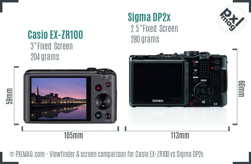Casio EX-ZR100 vs Sigma DP2x Screen and Viewfinder comparison