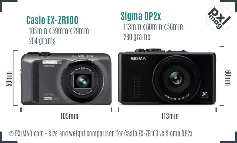 Casio EX-ZR100 vs Sigma DP2x size comparison