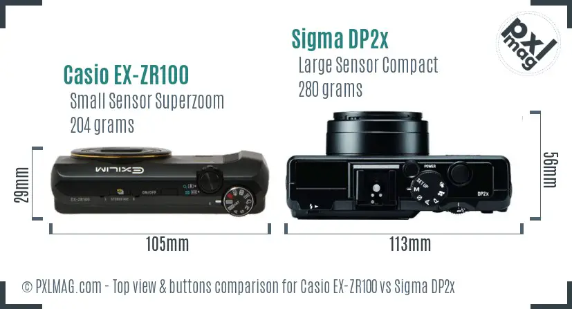 Casio EX-ZR100 vs Sigma DP2x top view buttons comparison