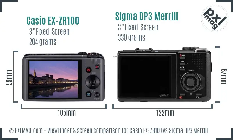 Casio EX-ZR100 vs Sigma DP3 Merrill Screen and Viewfinder comparison