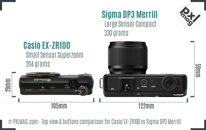 Casio EX-ZR100 vs Sigma DP3 Merrill top view buttons comparison