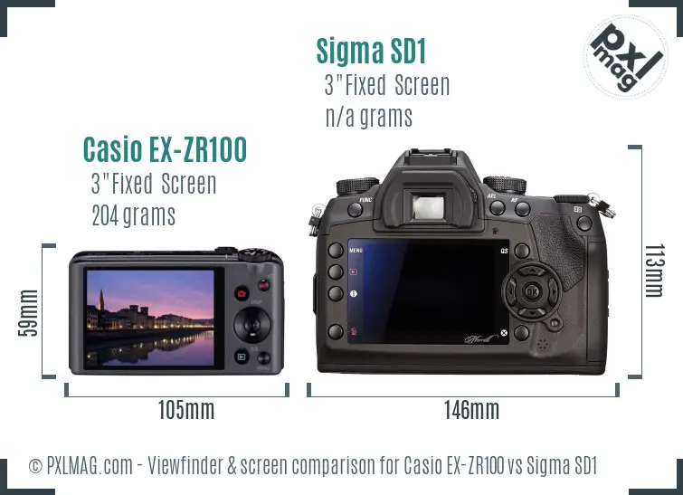 Casio EX-ZR100 vs Sigma SD1 Screen and Viewfinder comparison