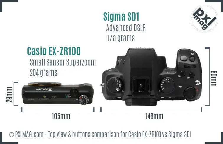 Casio EX-ZR100 vs Sigma SD1 top view buttons comparison