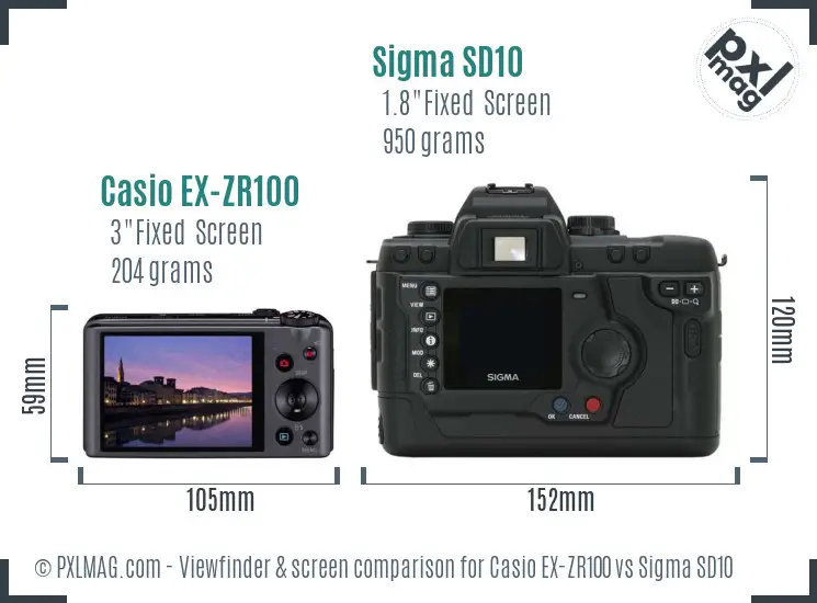 Casio EX-ZR100 vs Sigma SD10 Screen and Viewfinder comparison