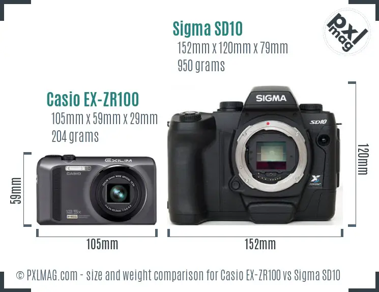Casio EX-ZR100 vs Sigma SD10 size comparison