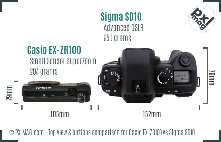 Casio EX-ZR100 vs Sigma SD10 top view buttons comparison
