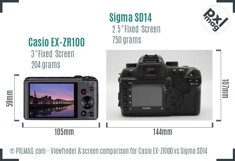 Casio EX-ZR100 vs Sigma SD14 Screen and Viewfinder comparison
