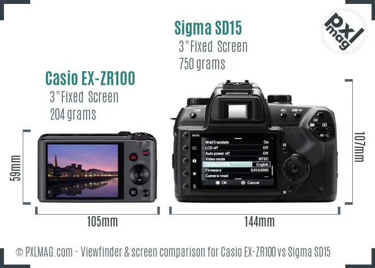 Casio EX-ZR100 vs Sigma SD15 Screen and Viewfinder comparison