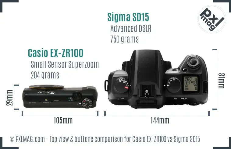 Casio EX-ZR100 vs Sigma SD15 top view buttons comparison