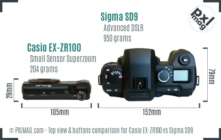 Casio EX-ZR100 vs Sigma SD9 top view buttons comparison