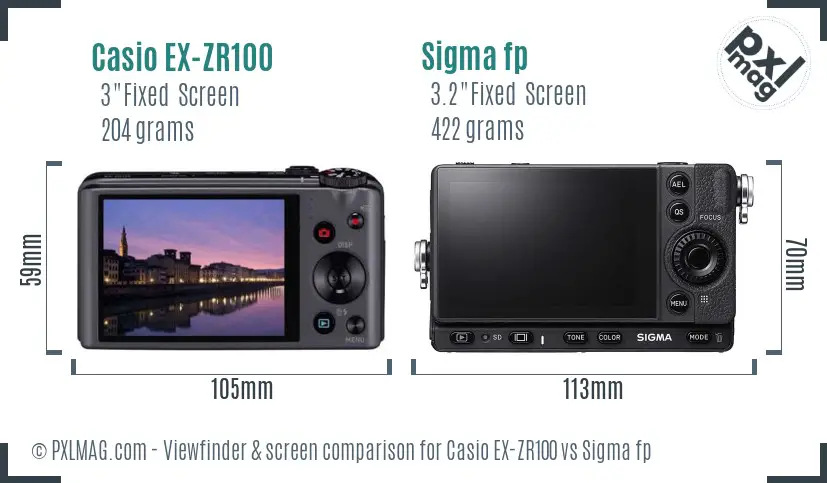 Casio EX-ZR100 vs Sigma fp Screen and Viewfinder comparison Casio EX-ZR100 vs Sigma fp Screen and Viewfinder comparison