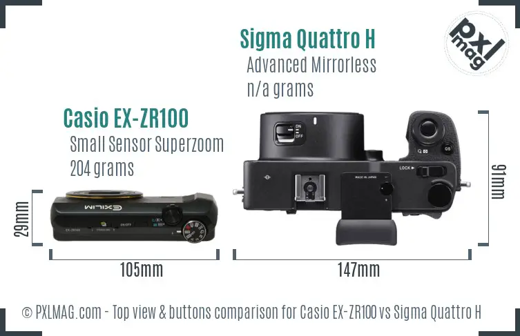 Casio EX-ZR100 vs Sigma Quattro H top view buttons comparison