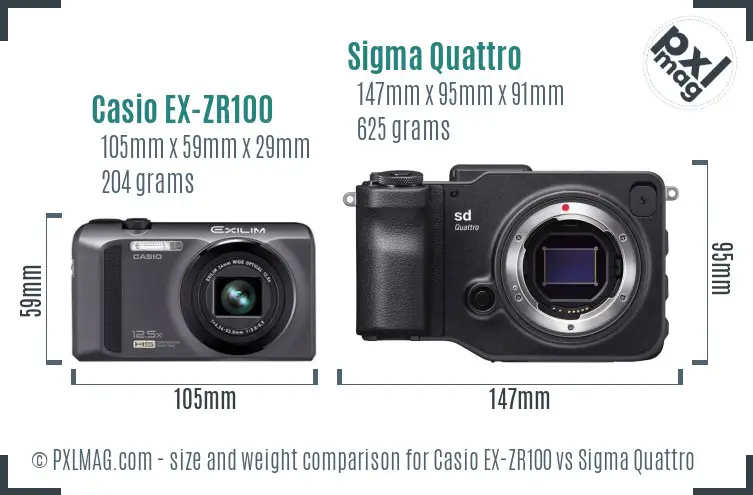 Casio EX-ZR100 vs Sigma Quattro size comparison Casio EX-ZR100 vs Sigma Quattro size comparison