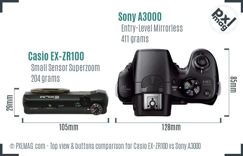 Casio EX-ZR100 vs Sony A3000 top view buttons comparison