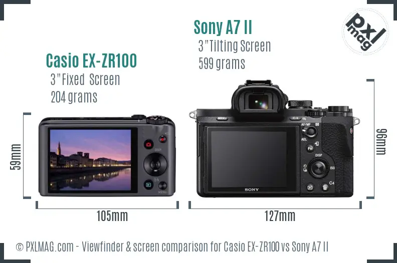 Casio EX-ZR100 vs Sony A7 II Screen and Viewfinder comparison