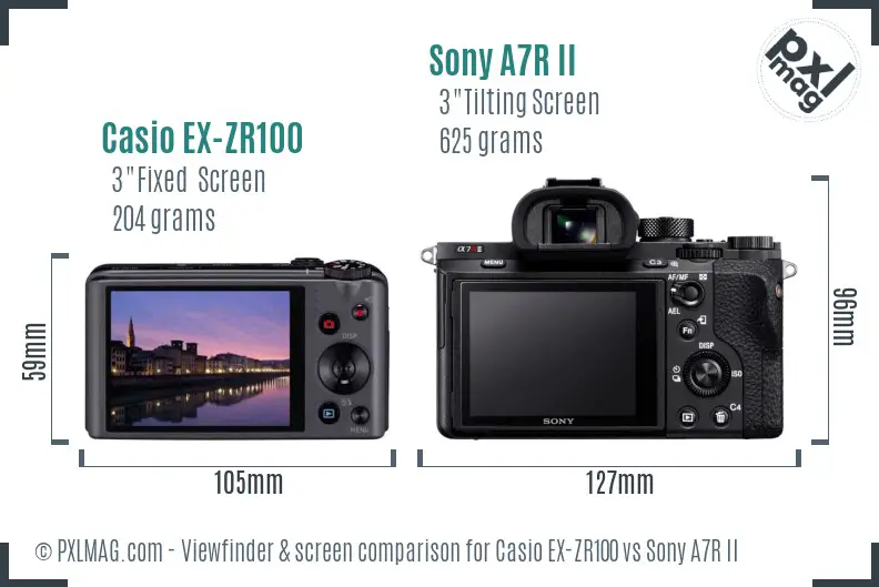 Casio EX-ZR100 vs Sony A7R II Screen and Viewfinder comparison