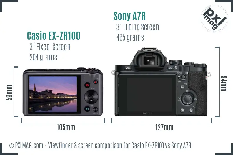 Casio EX-ZR100 vs Sony A7R Screen and Viewfinder comparison