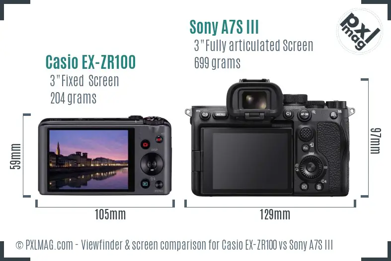 Casio EX-ZR100 vs Sony A7S III Screen and Viewfinder comparison