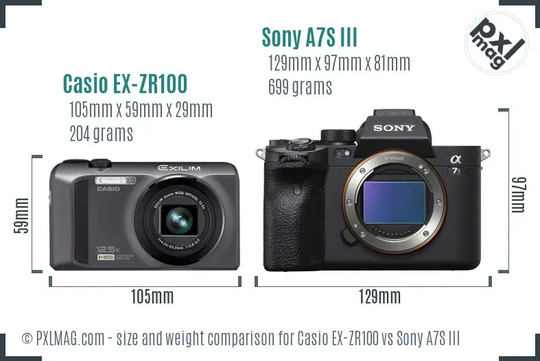 Casio EX-ZR100 vs Sony A7S III size comparison