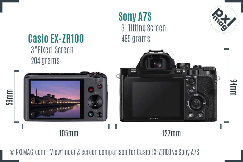 Casio EX-ZR100 vs Sony A7S Screen and Viewfinder comparison