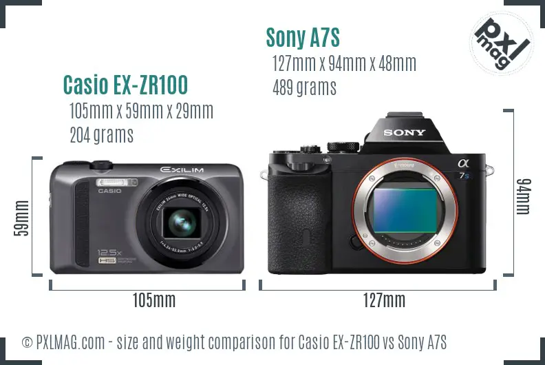 Casio EX-ZR100 vs Sony A7S size comparison