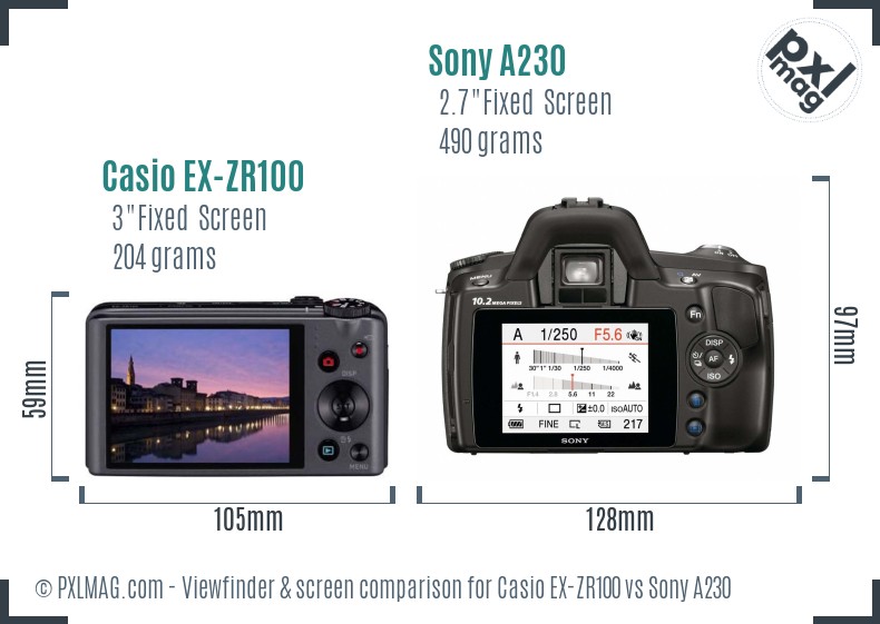Casio EX-ZR100 vs Sony A230 Screen and Viewfinder comparison