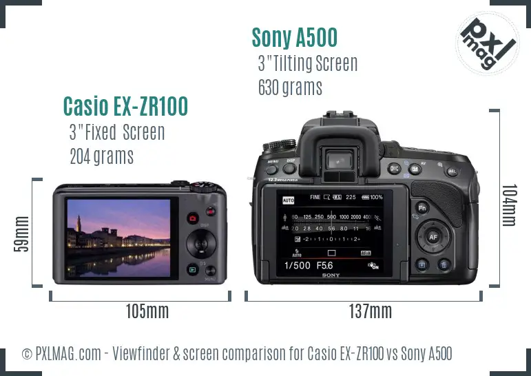 Casio EX-ZR100 vs Sony A500 Screen and Viewfinder comparison Casio EX-ZR100 vs Sony A500 Screen and Viewfinder comparison