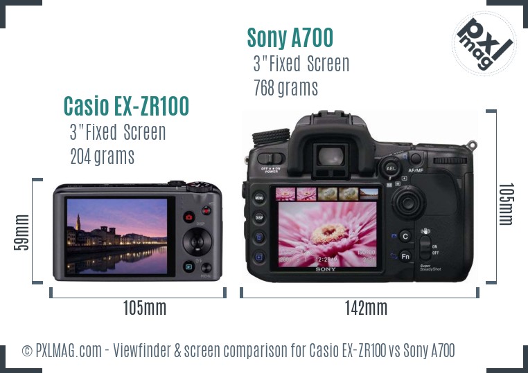 Casio EX-ZR100 vs Sony A700 Screen and Viewfinder comparison
