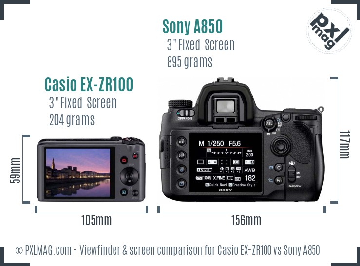 Casio EX-ZR100 vs Sony A850 Screen and Viewfinder comparison