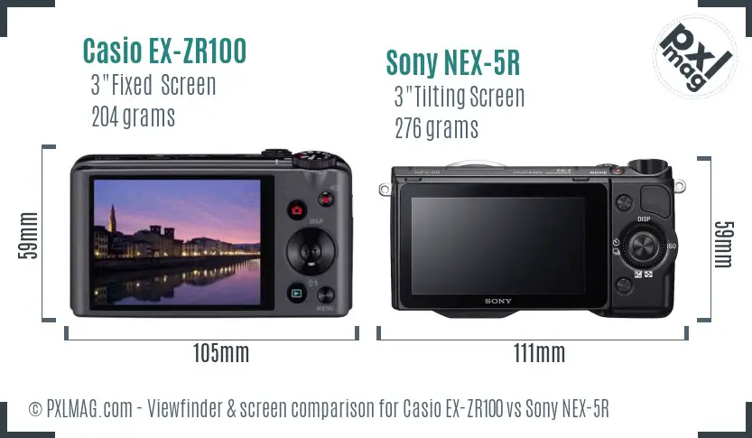 Casio EX-ZR100 vs Sony NEX-5R Screen and Viewfinder comparison Casio EX-ZR100 vs Sony NEX-5R Screen and Viewfinder comparison